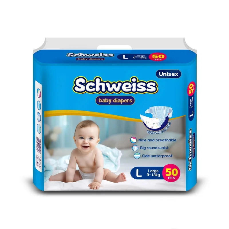 Couches bébé Schweiss ultrafines respirantes 50 pièces super absorbantes sèches protection fuites comfort bébé