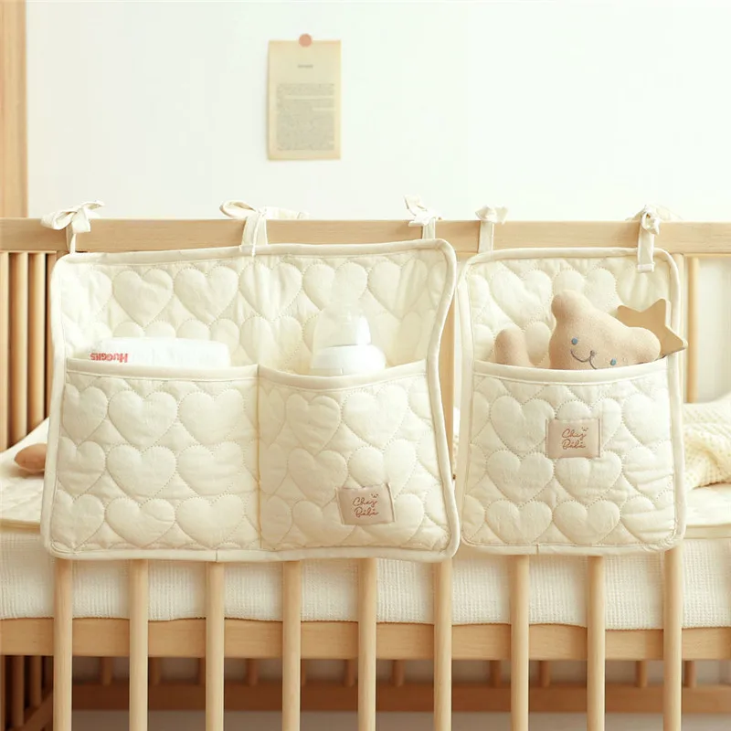 Organisateur de rangement suspendu pour berceau sac multifonction pour biberons couches jouets bébé en coton d