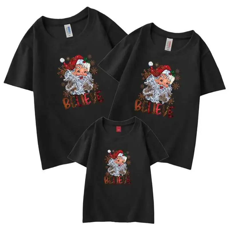 Tenues assorties pour la famille de Noël T-shirt Activité de réunion de famille de Noël Chemise à manches cour