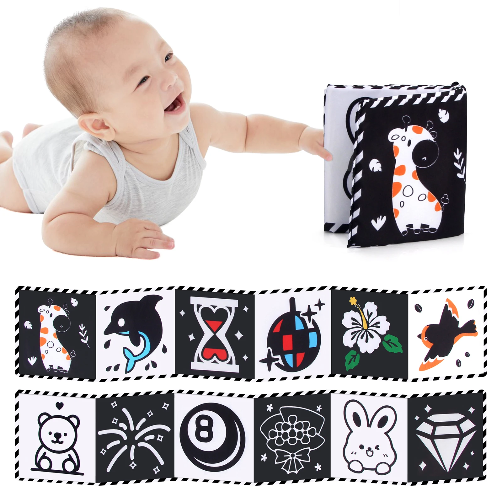 Livre en tissu bébé 03 ans jouets de berceau livres sensoriels contraste élevé animaux Montessori jouets éduca