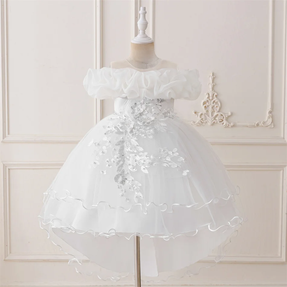 Robe de fête formelle à fleurs argentées pour filles robe blanche en