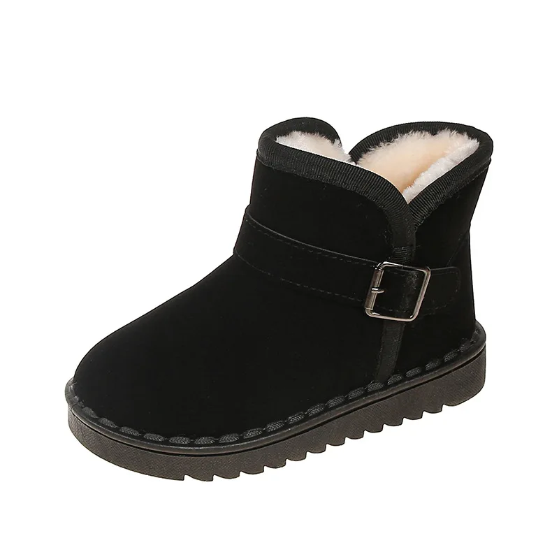 Bottes d'hiver en suédine noire pour enfants filles garçons 46 ans mode décontracté antiglisse faux fourrure c