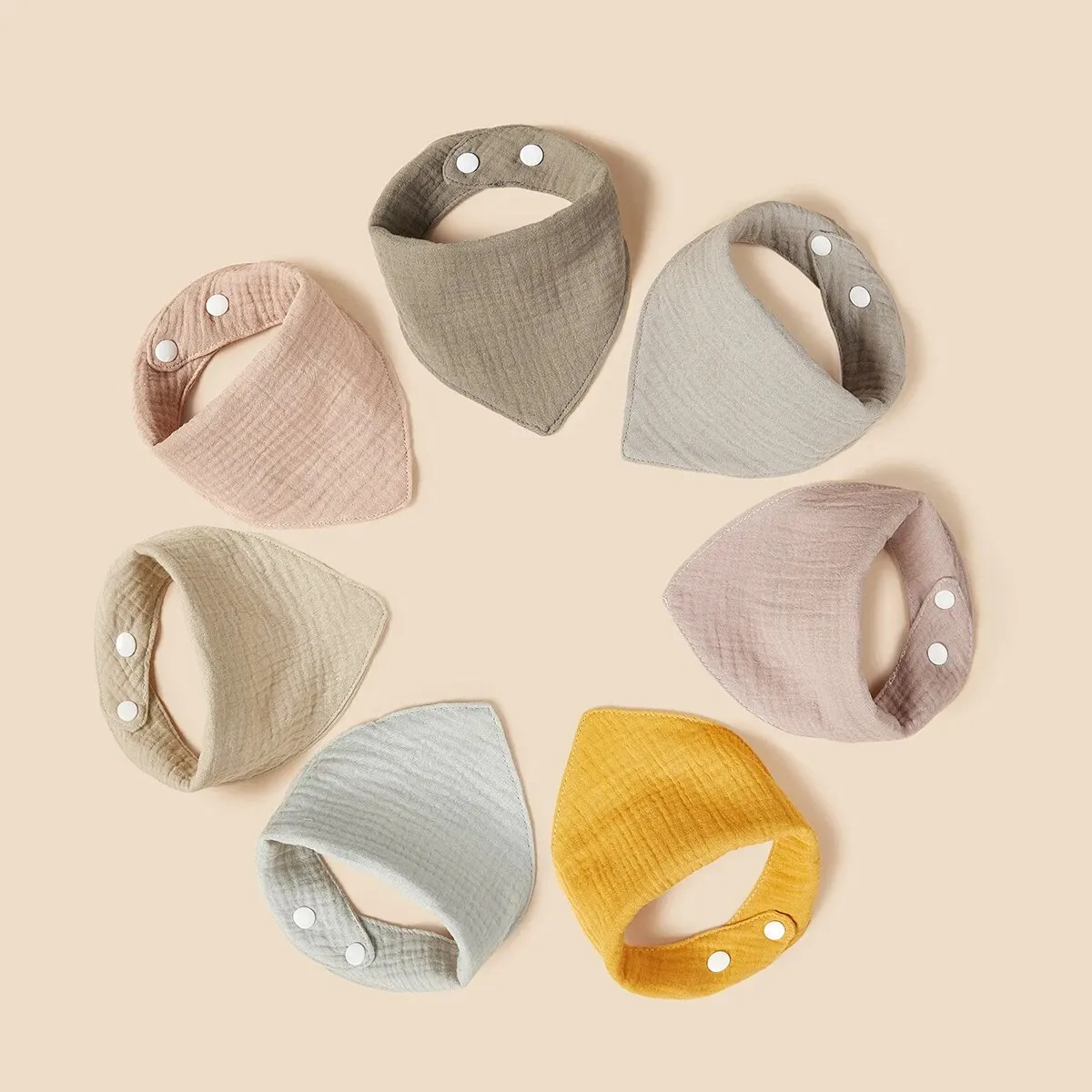Ensemble de 7 bavettes pour bébé bandanas en tissu muslin 6 couleurs boutons pressions usage alimentation et m