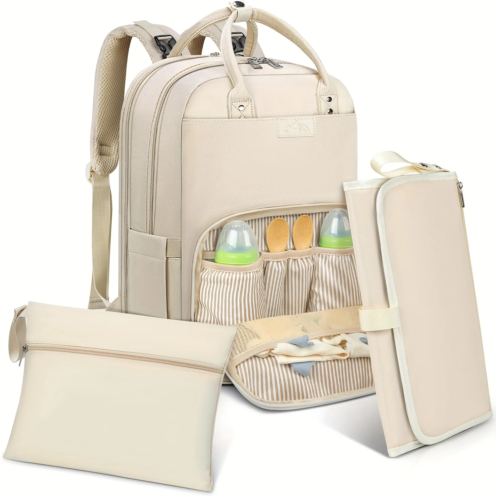 Sac à langer sac à dos maternité avec matelas à langer polyester doux poches biberons design minimaliste porta
