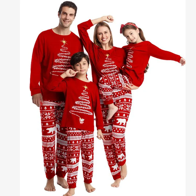 Costumes de Noël Famille Pajamas Chauds Enfants Maman Papa Tenues Assorties Douces 2 Pièces Élégants Style Fes