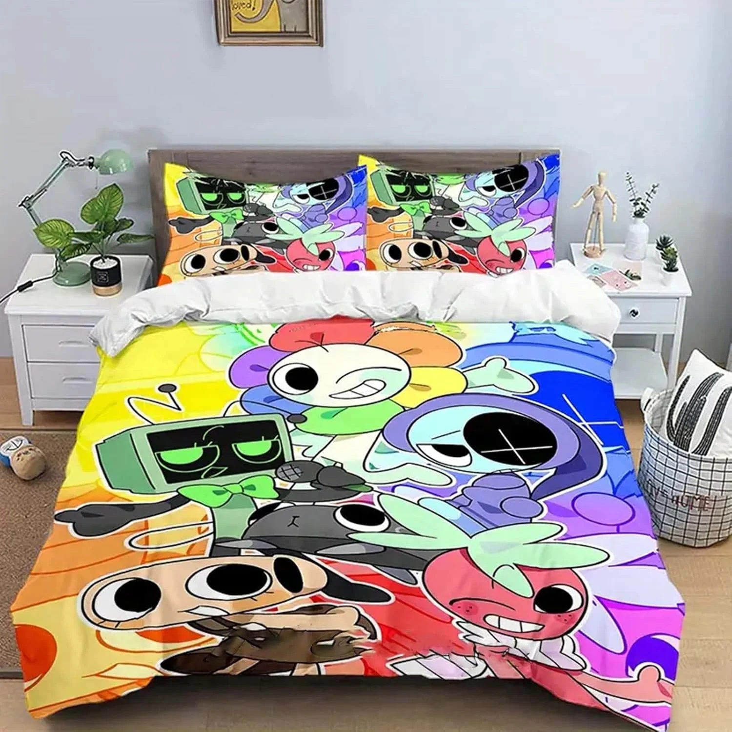 Ensemble de literie pour enfants housse de couette et taies d'oreiller design cartoon couleurs vives literie e