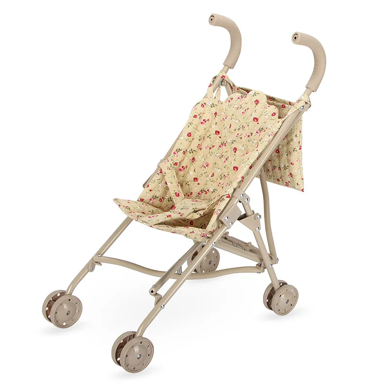 Poussette pour poupée de 12 pouces jouet éducatif style vintage floral métal et tissu cadeau anniversaire enfa
