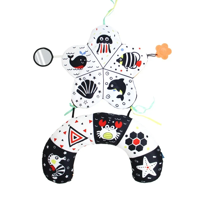 Oreiller pour bébé de 0 à 6 ans, tapis de jeu pour nouveau-né, jouets sensoriels Montessori, contraste élevé, 