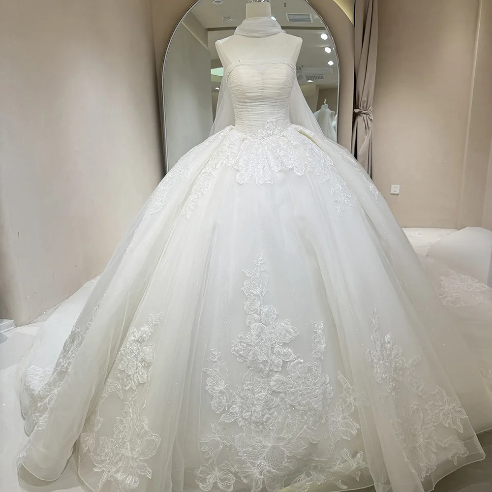 Robe de Mariée Vintage AZOLE Style Princesse Tulle et Dentelle Robe Longue avec Traîne Robe de Bal Élégante Ro
