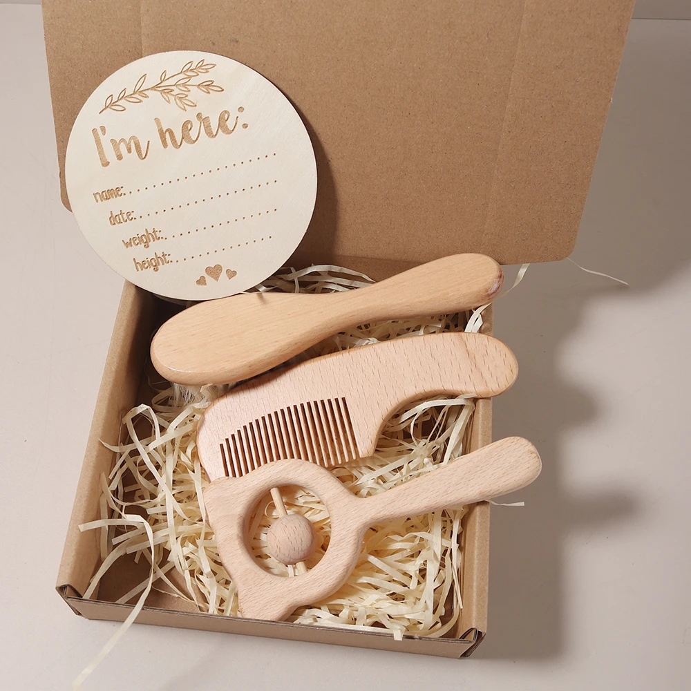Ensemble de brosses à cheveux pour bébé peigne en bois de hêtre brosse
