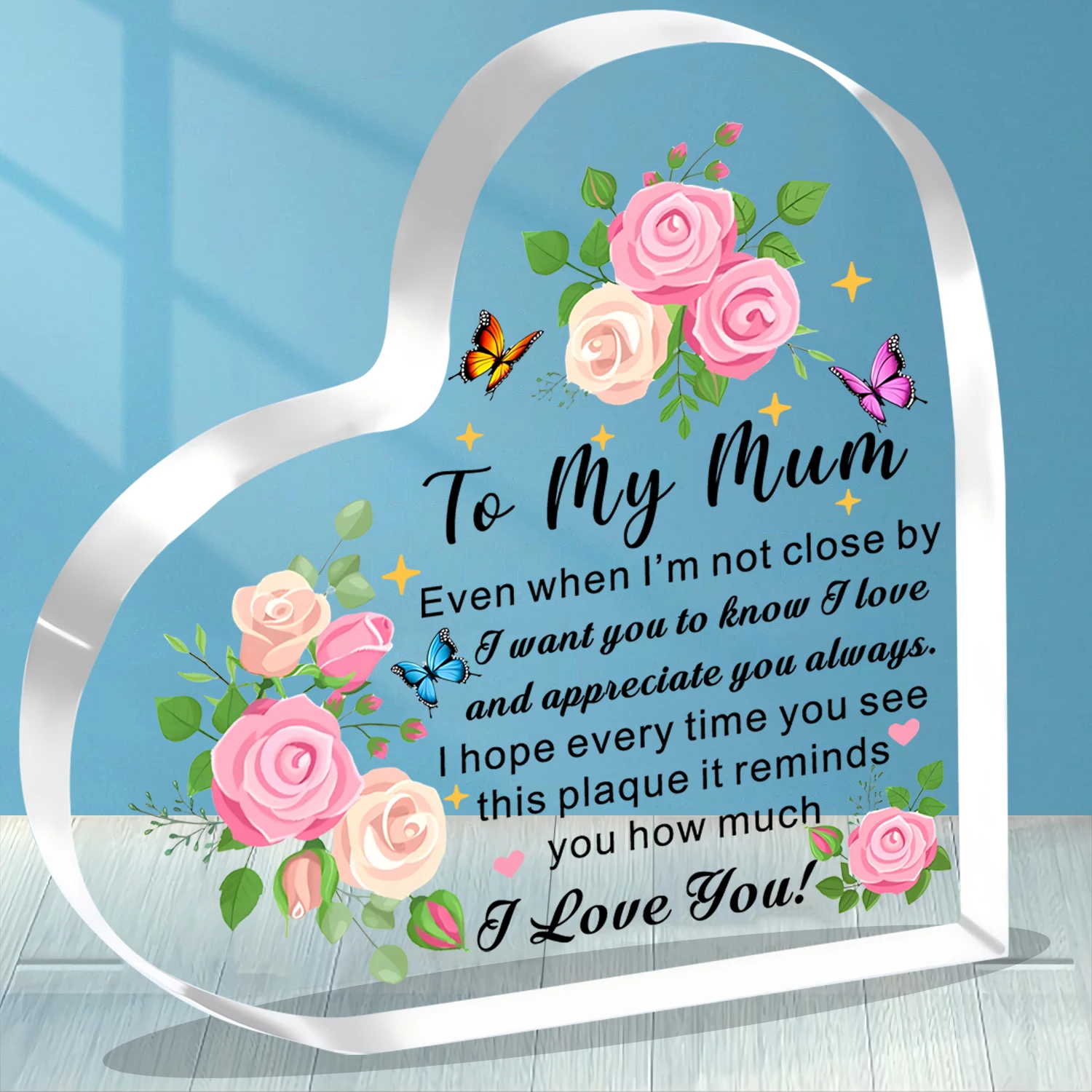 Plaque cœur acrylique maman cadeau fête des mères message affectueux fille fils décoration émotionnelle idée a