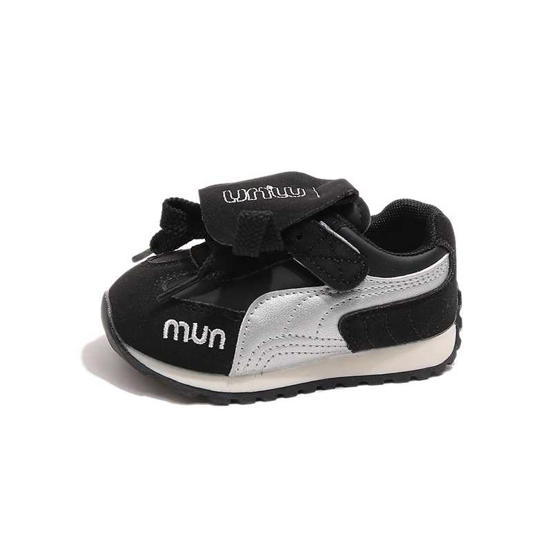 Chaussures enfants baskets sport semelle souple antidérapante velcro noir gris 25 ans