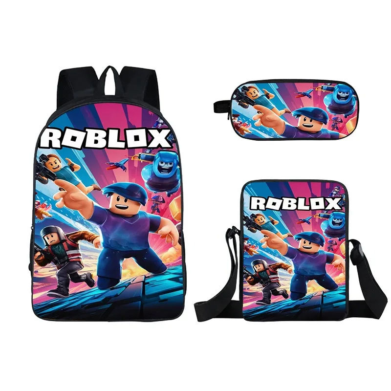 Roblox Ensemble sacs à dos 3 en 1 pour enfants sac à livres école sac bandoulière trousse crayons sac voyage é
