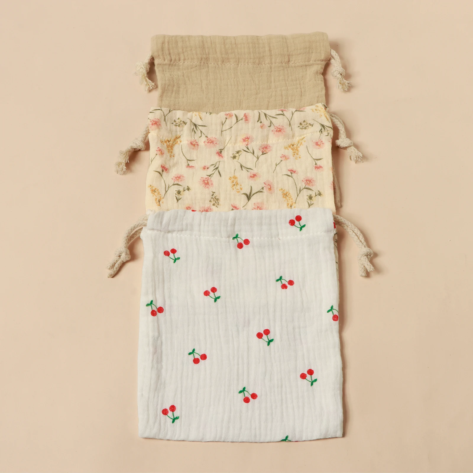 Sacs de rangement suspendus pour poussette 3 pièces en coton fermoir à cordon design floral idéal pour le rang