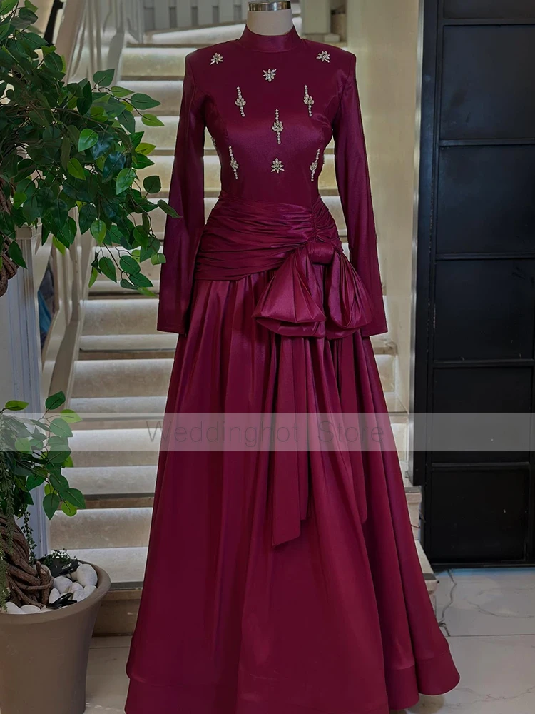 Robe de soirée formelle élégante col haut manches longues silhouette A