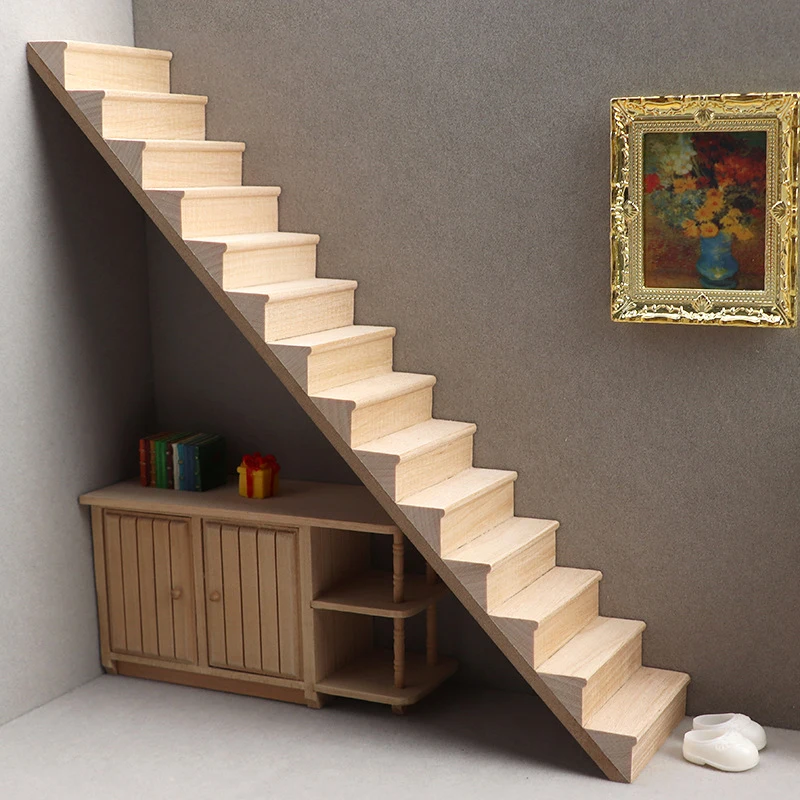 Escalier Miniature en Bois pour Maison de Poupée 1:12 Accessoire de Décoration Réaliste Meuble Élégant 338 cm 