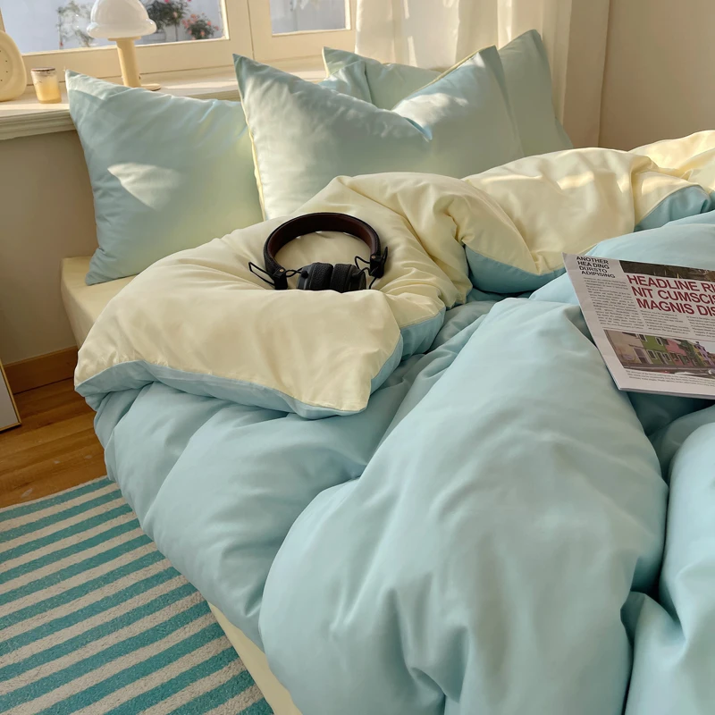Parure de lit en microfibre 4 pièces couette oreillers style moderne couleurs douces confort bébé édition limi