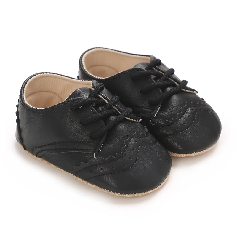 Chaussures bébé nouveauné occasions spéciales cuir PU noir élégance confort 018 mois lacets coton antiglissant