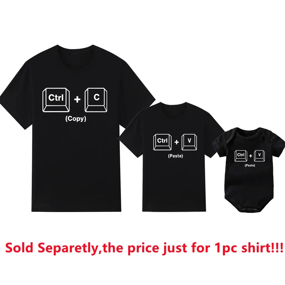 Tshirts assortis en coton famille Ctrl C Ctrl V look drôle mamanenfant chemises bébé batterie cadeau fête des 