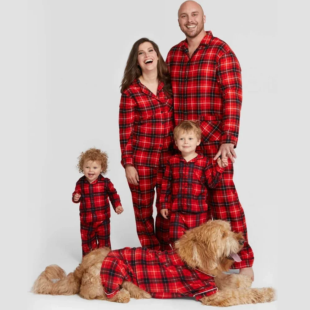 Pyjamas de Noël parentenfant tenues assorties chemise pantalon imprimé à carreaux vêtements mère et enfant nou