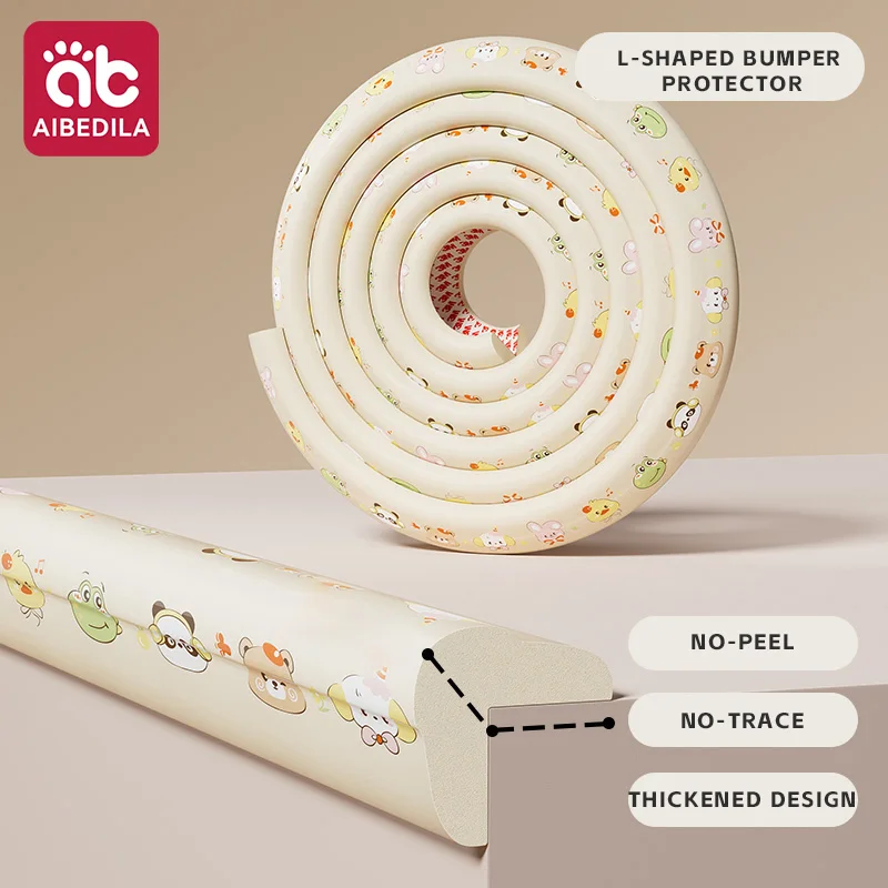 Bandes de protection de coin en mousse motifs cartoon mignons pour bébé beige 2m AIBEDILA