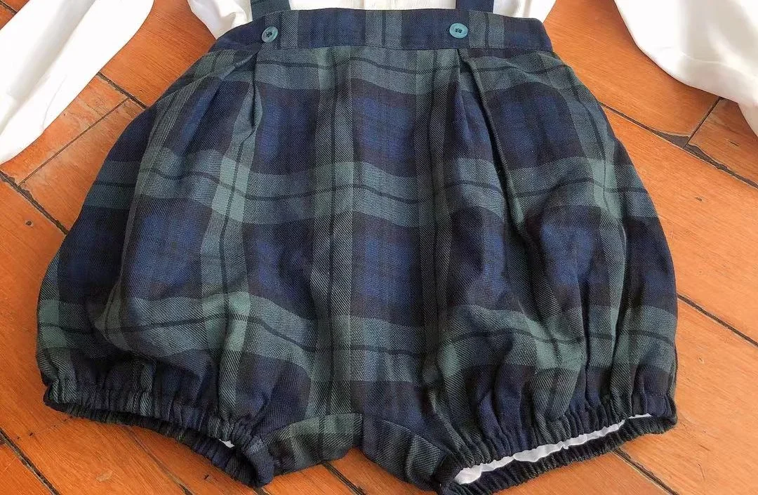 Ensemble de shorts garçon à carreaux vêtement d'automne pour bébé style
