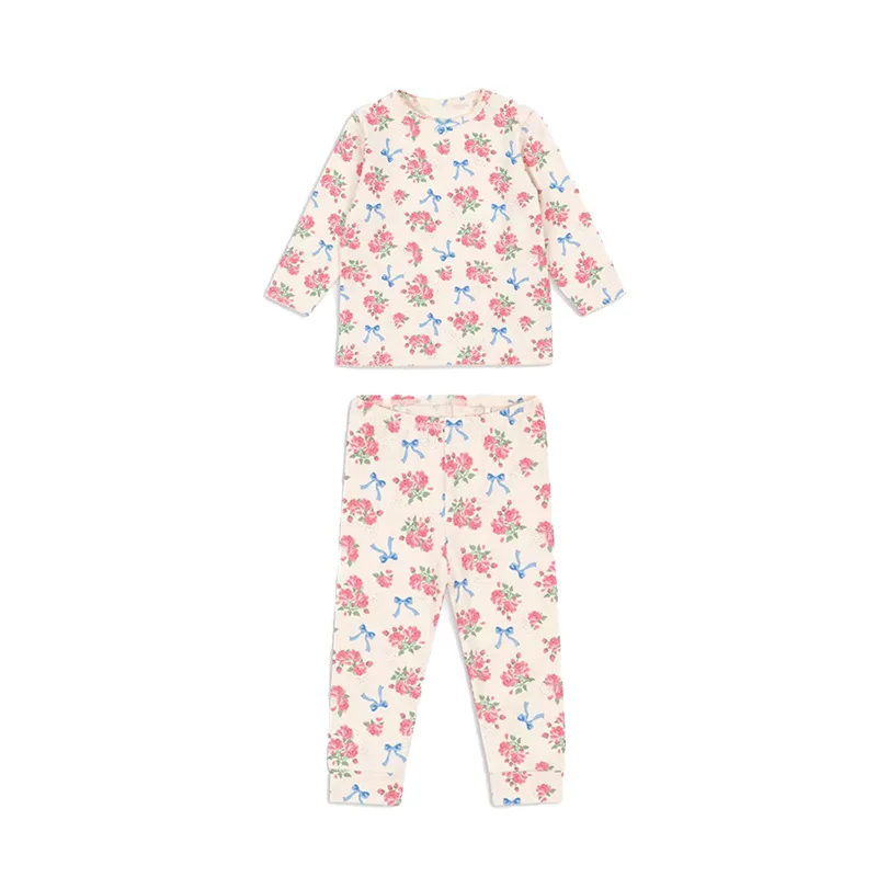 Pyjama set enfant vêtements de maison bébé chemise à manches longues pantalon élastique coton doux design flor