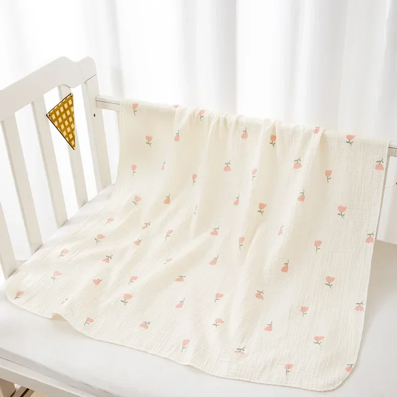Couverture de réception en mousseline de coton pour bébé blanc crème motif floral rose 80x80cm doux respirant