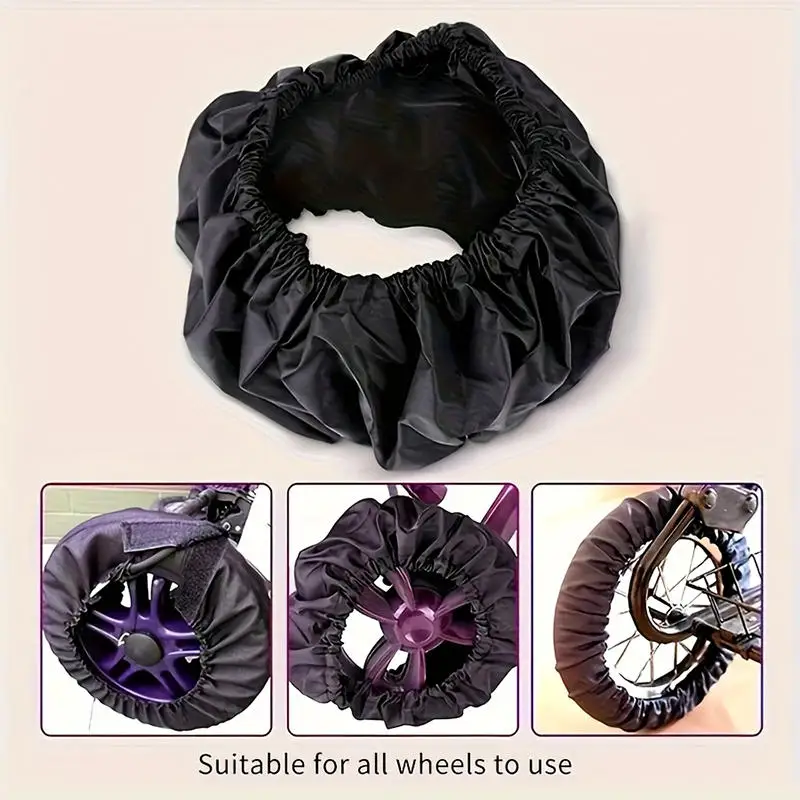 4 Pièces CouvreRoues Poussette Protection AntiPoussière Élastique Polyester Noire