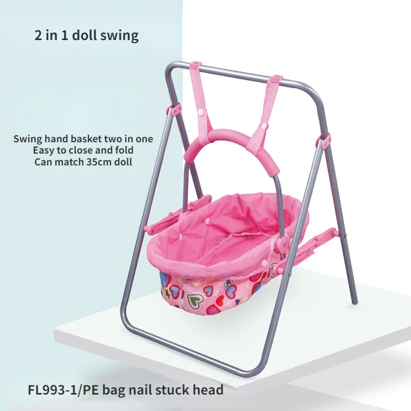 Simulateur bébé poupée balançoire panier berceau 2en1 jouet éducatif cadeau enfants 3 ans poupée 35cm rose cœu