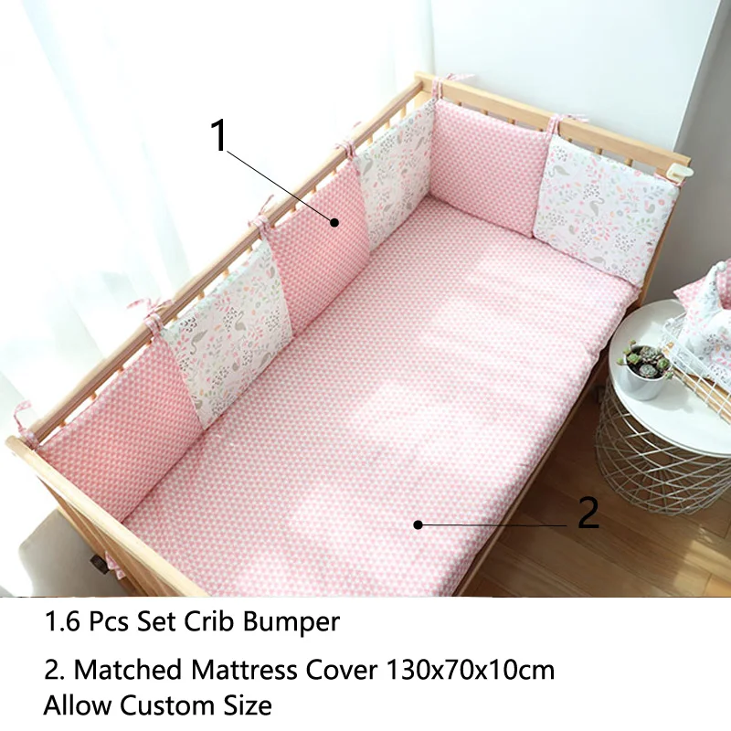 Ensemble parechocs lit bébé en coton doux 6 pièces assorties protègematelas design floral et animal rose et bl