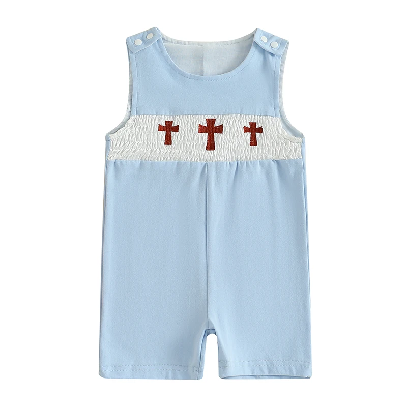 Combinaison sans manches bébé barboteuse été vêtements enfant style épuré 100% coton taille ajustée broderies