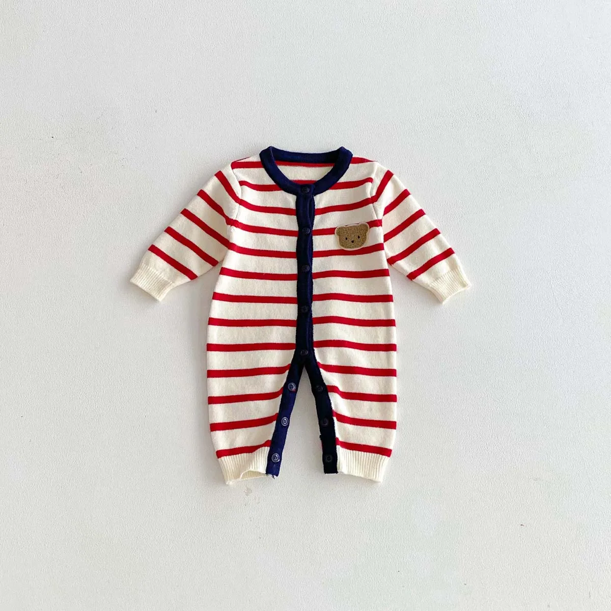 Combinaison bébé automnehiver tricot rayé ours manches longues mode confort bébé fille garçon