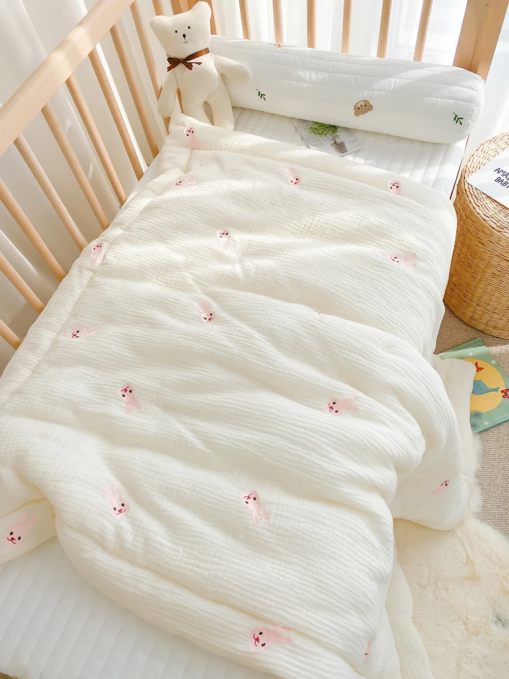 Couverture pour lit bébé en peluche doux motifs lapins literie bébé chambre enfant hypoallergénique 4 saisons