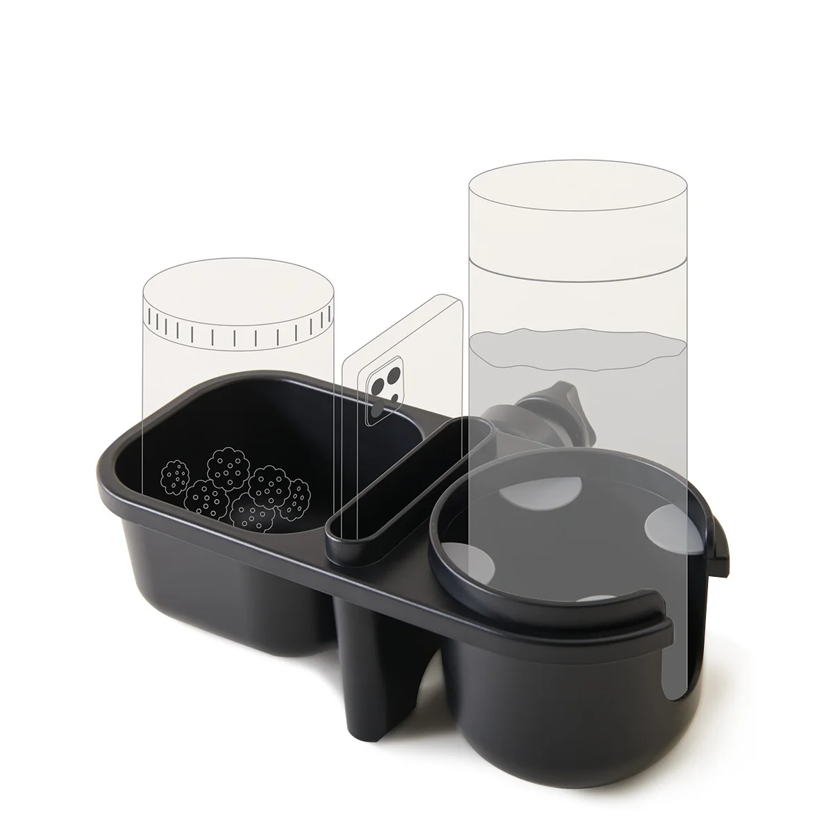 Portegobelet multifonctionnel pour poussette compartiments séparés design moderne sécurisé antifuites accessoi
