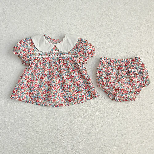 Ensemble vêtements été nouveauné fille sans manches coton brodé