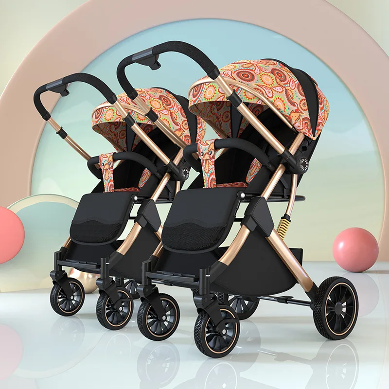 Poussette jumeaux Twin Stroller de 0 à 3 ans pliable absorbant les chocs détachable bidirectionnelle 安全 facile