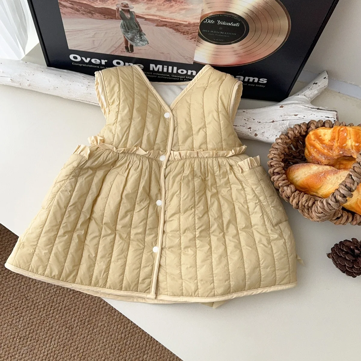 Ensemble de robe pour bébé fille peluche coréenne coton chaud chemise florale automne hiver yellow dress 13 an