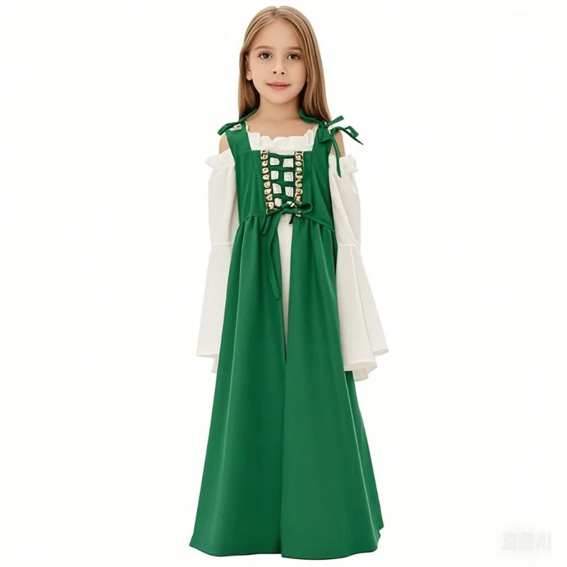 Costume princesse médiévale enfants filles robe Vintage Renaissance manches évasées fete carnaval halloween ve