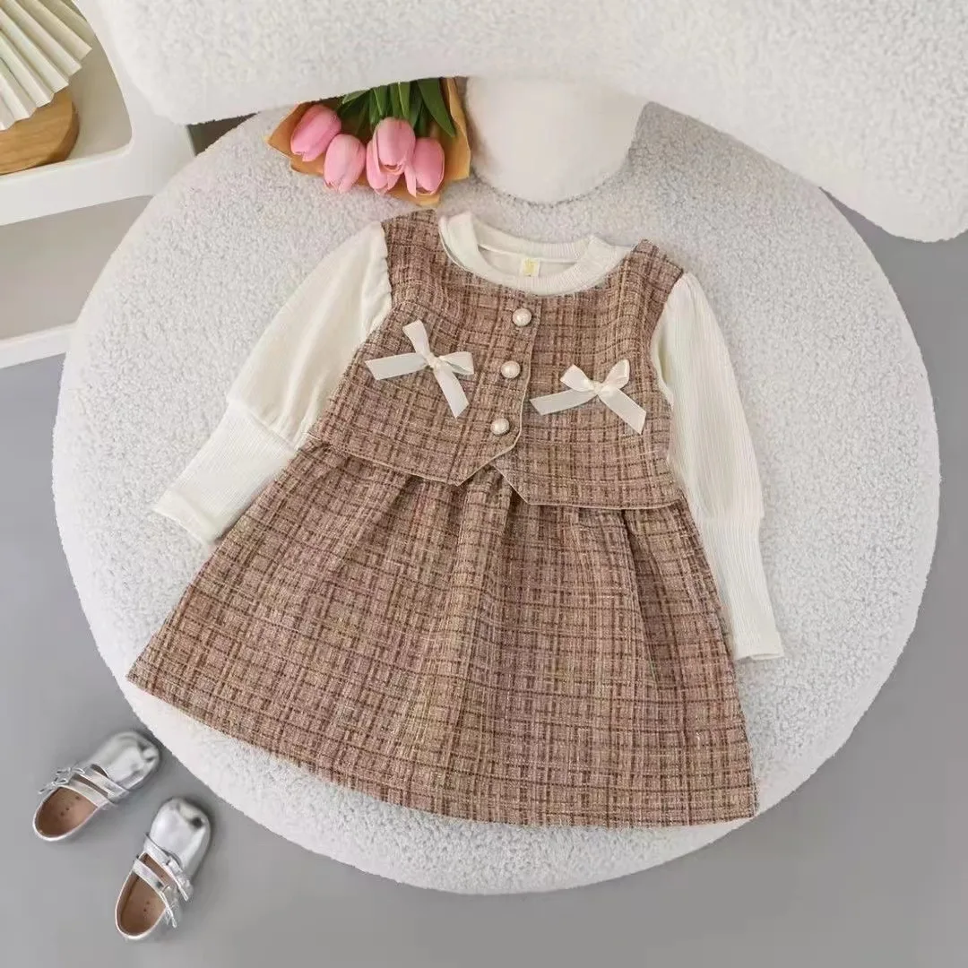 Robe bébé fille coton Patchwork manches longues style nautique deux tons vêtements confortables élégants bébé