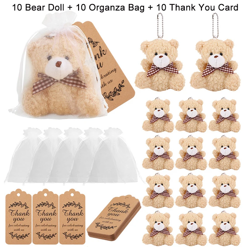 Ensemble cadeau ours en peluche 10 sets avec sacs organza et cartes de remerciement idéal pour baby shower mar