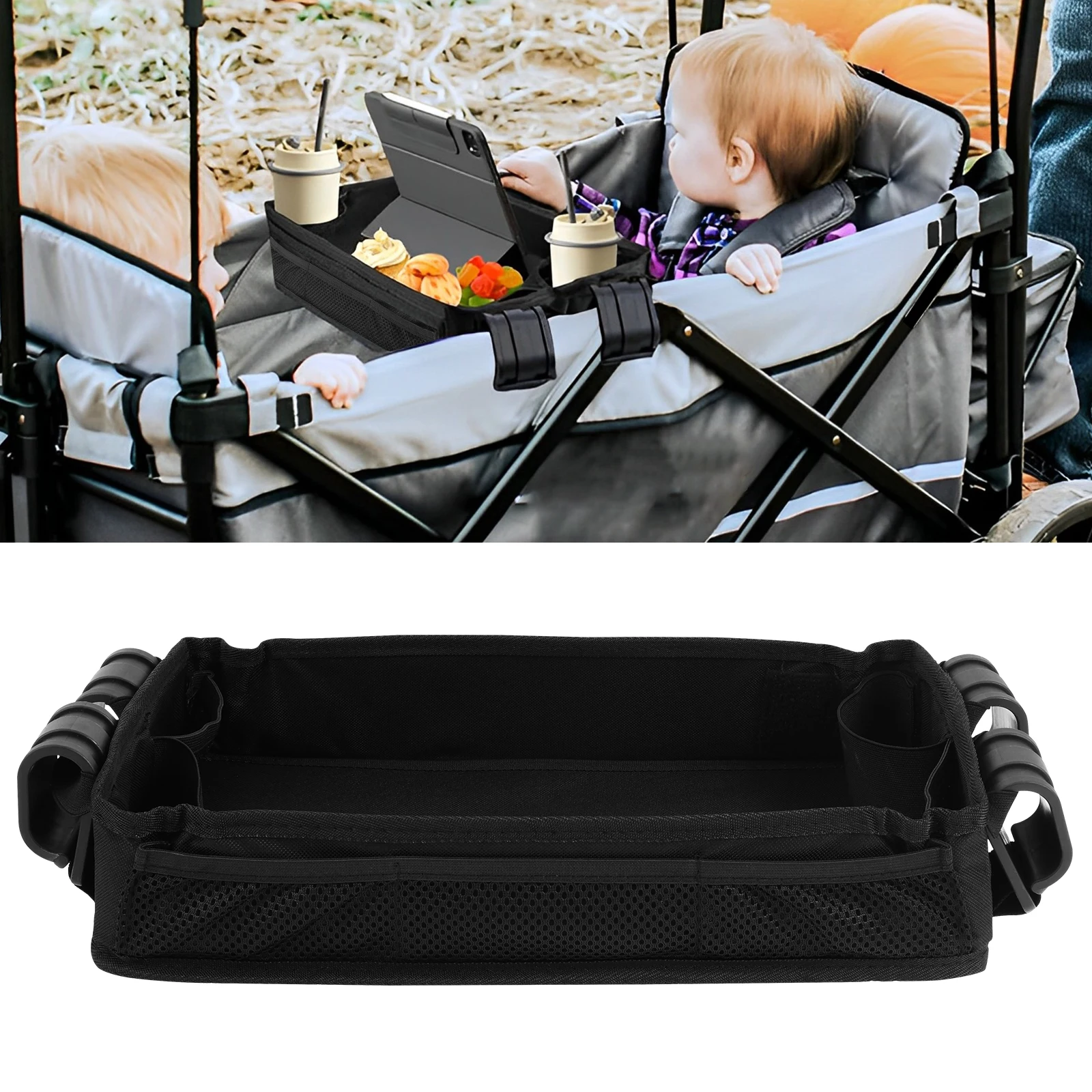 Plateau poussette double face avec poches rangement en mesh accessoires détachables portable pratique pour sor