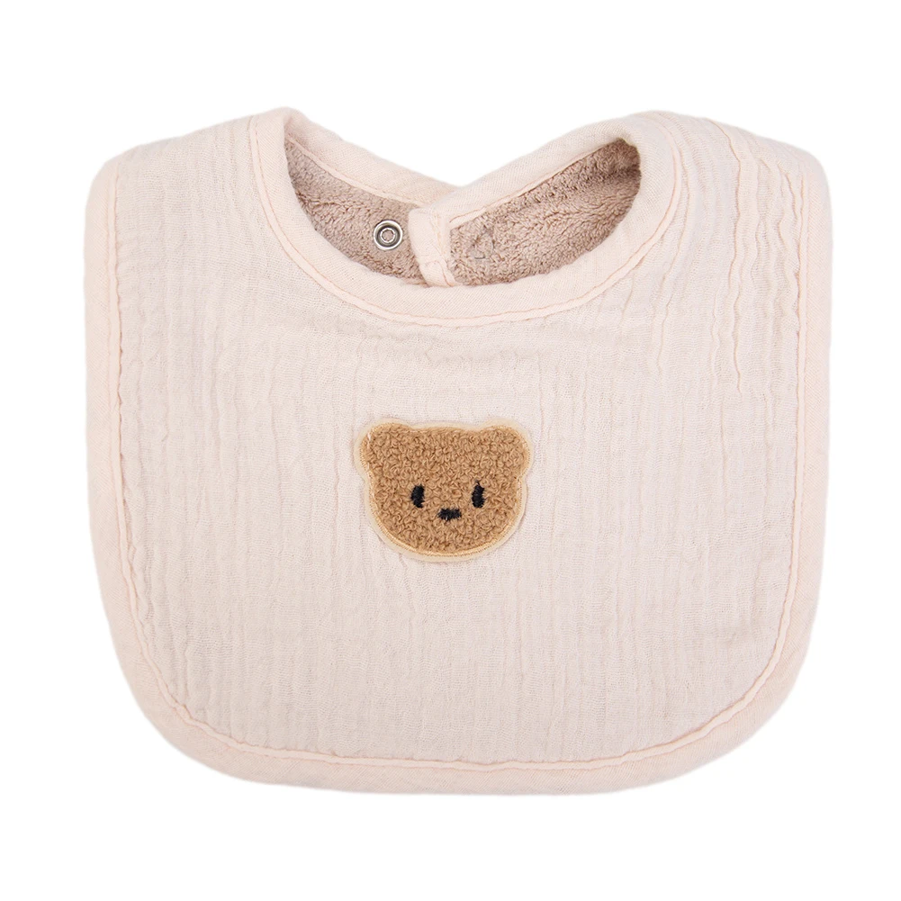 Bavoir en mousseline de coton pour bébé ours mignon serviette de salive poches absorbantes en U vêtement d'ali