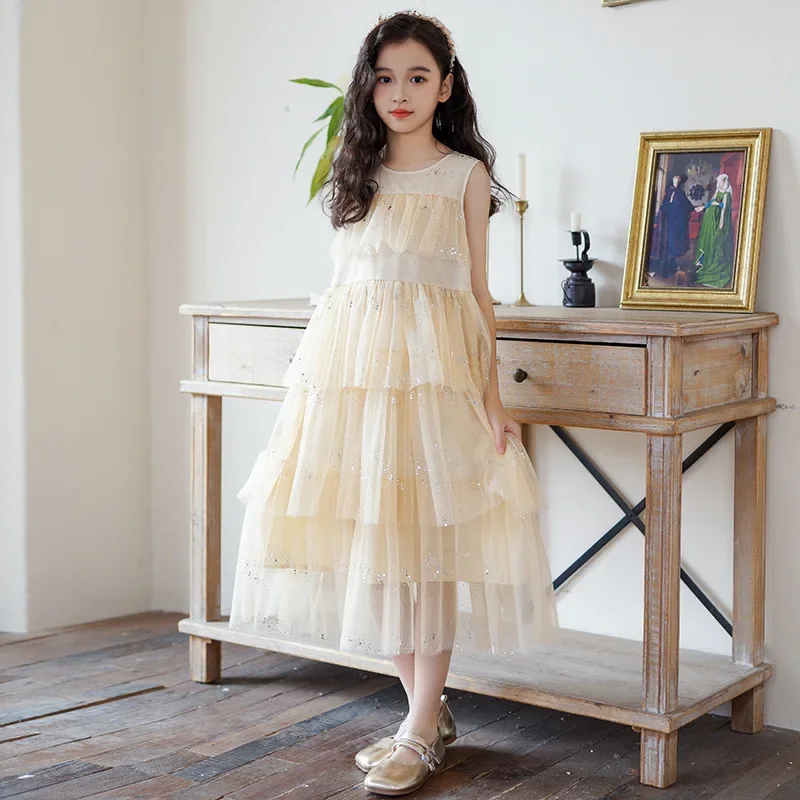 Robe de princesse pour filles, gilet d'été en maille sans manches, à