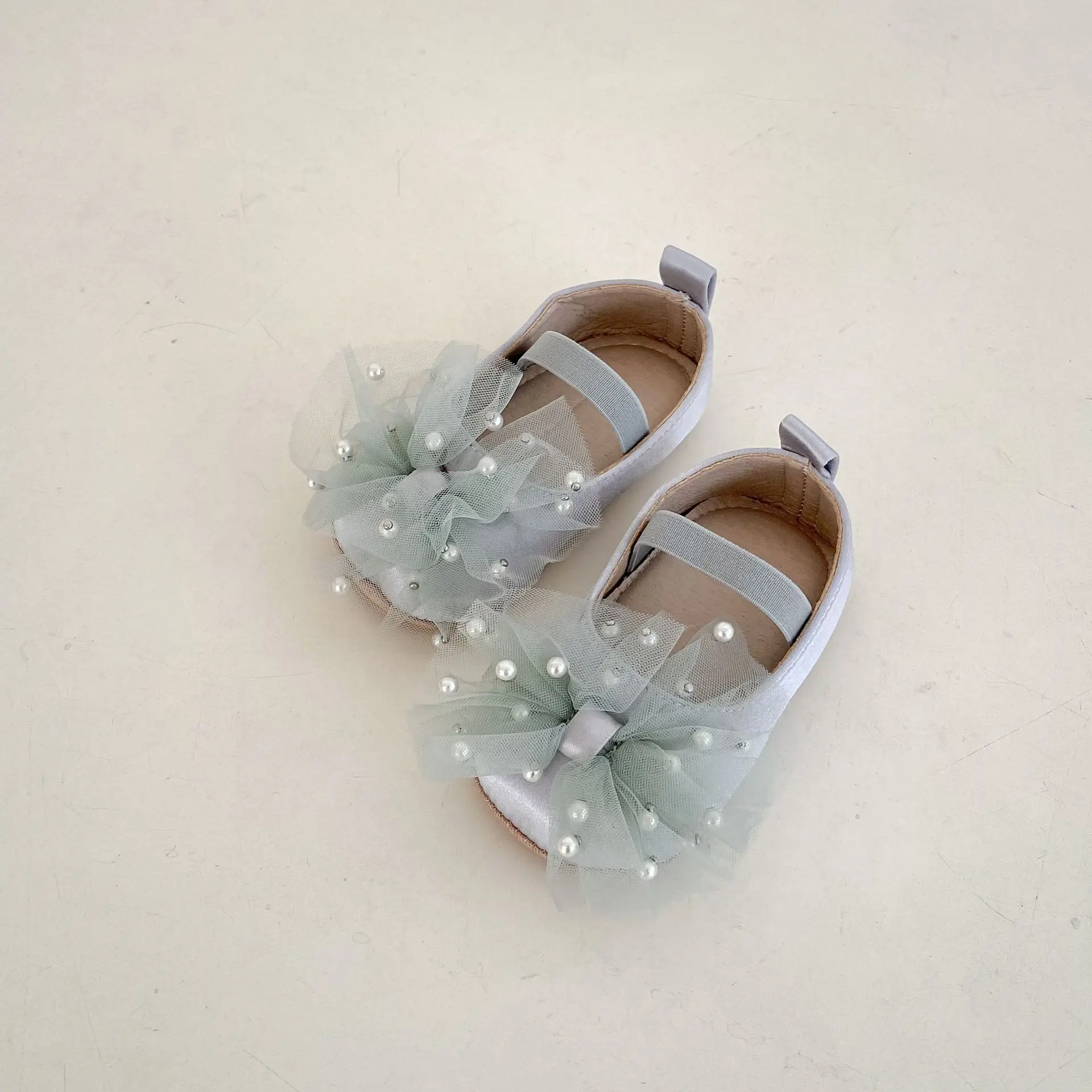 Chaussures bébé princesse tissu perlé cérémonie ballerines filles satin nœud tulle perles occasion spéciale 13