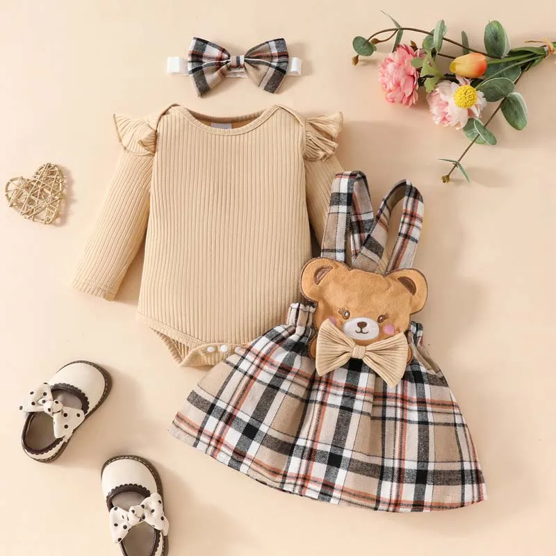 Ensemble 3 pièces bébé fille 018 mois manches longues jupe panda tenue automne confortable style cute