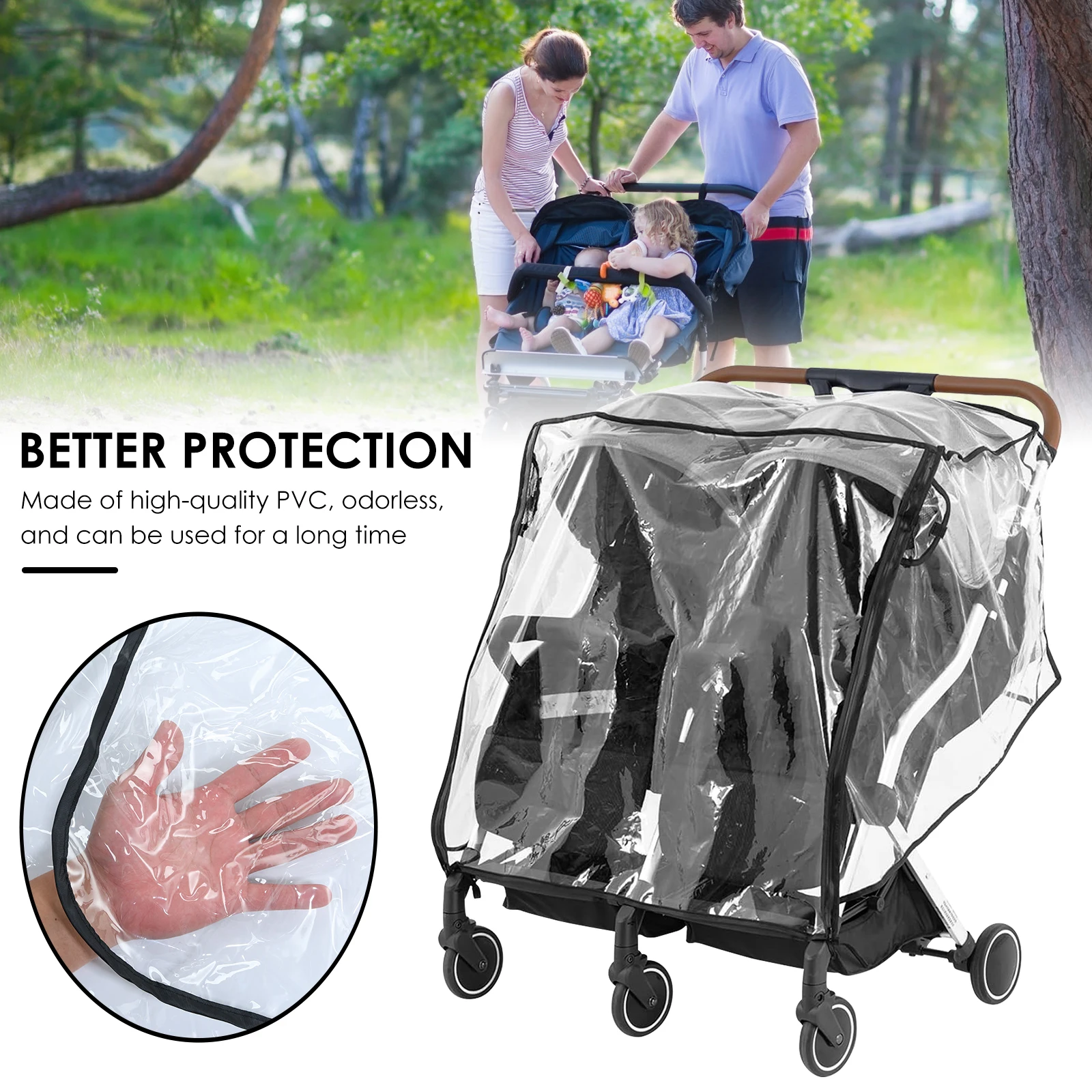 Couverture de pluie universelle pour poussette double transparente PVC imperméable durable antipoussière prote