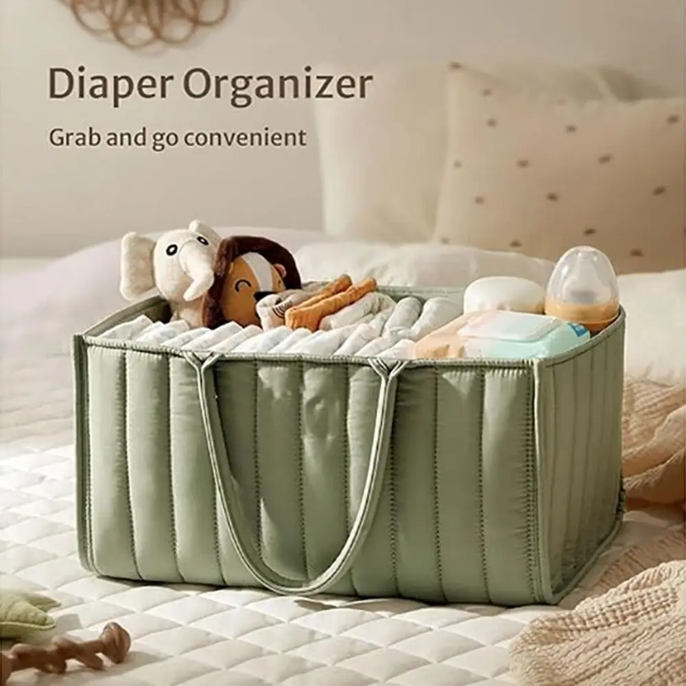 Organisateur de couches bébé vert grande capacité poignées solides conception divisée rangement pratique acces