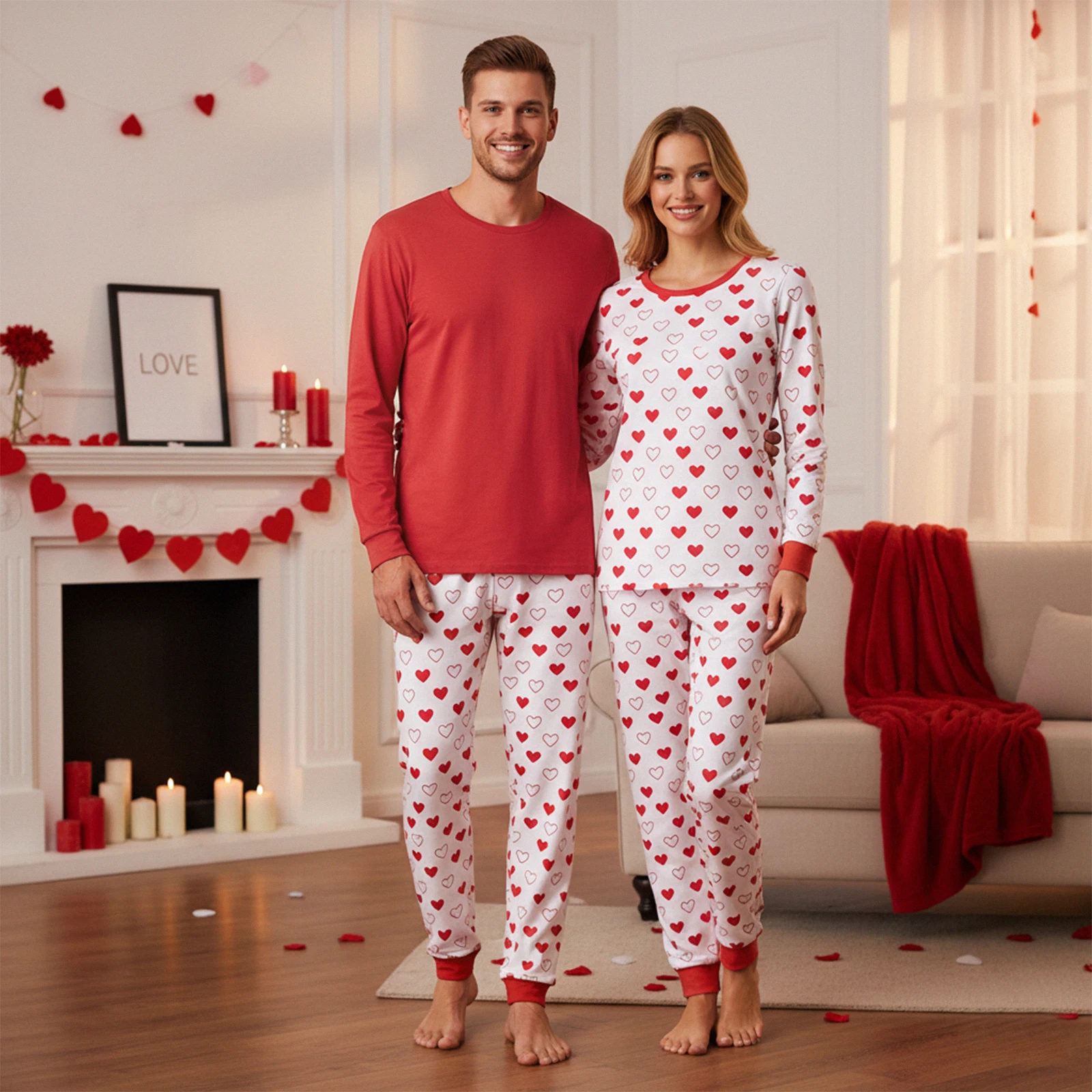 Tenues assorties Valentine pour famille pyjamas cœur polos et pantalons doux vêtements intimes bébé 13 ans sty