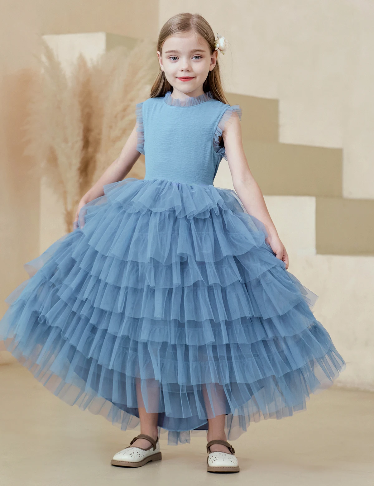 Robe de soirée pour enfants tenue de cérémonie élégante et légère pour filles en Tulle bouffant pour anniversa